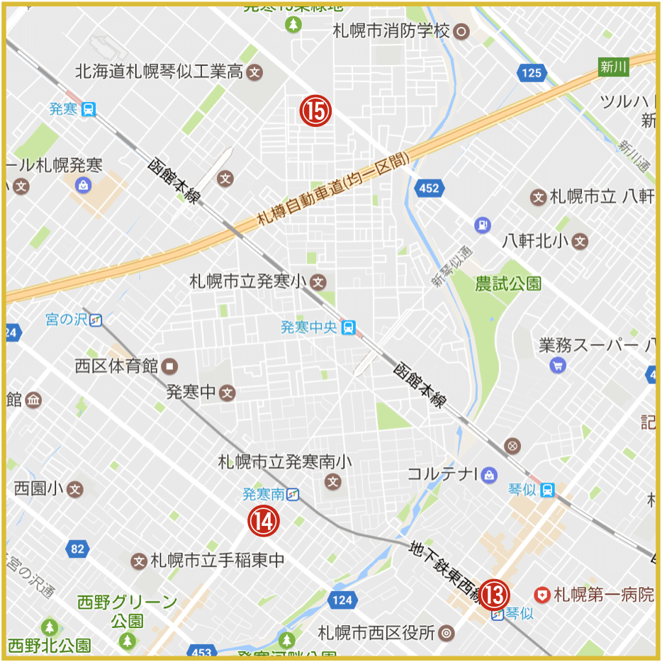 札幌市西区にあるアイフル店舗・ATMの位置