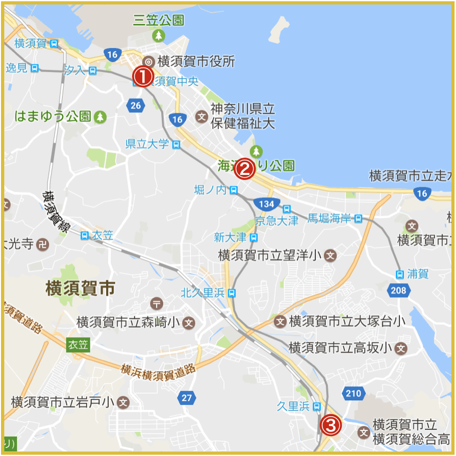 横須賀市にあるアイフル店舗・ATMの位置