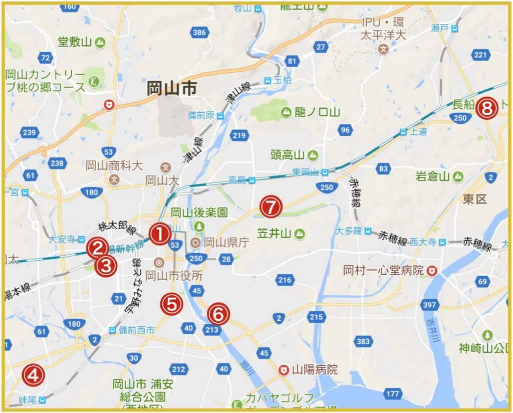 岡山県岡山市にあるプロミス店舗・ATMの位置