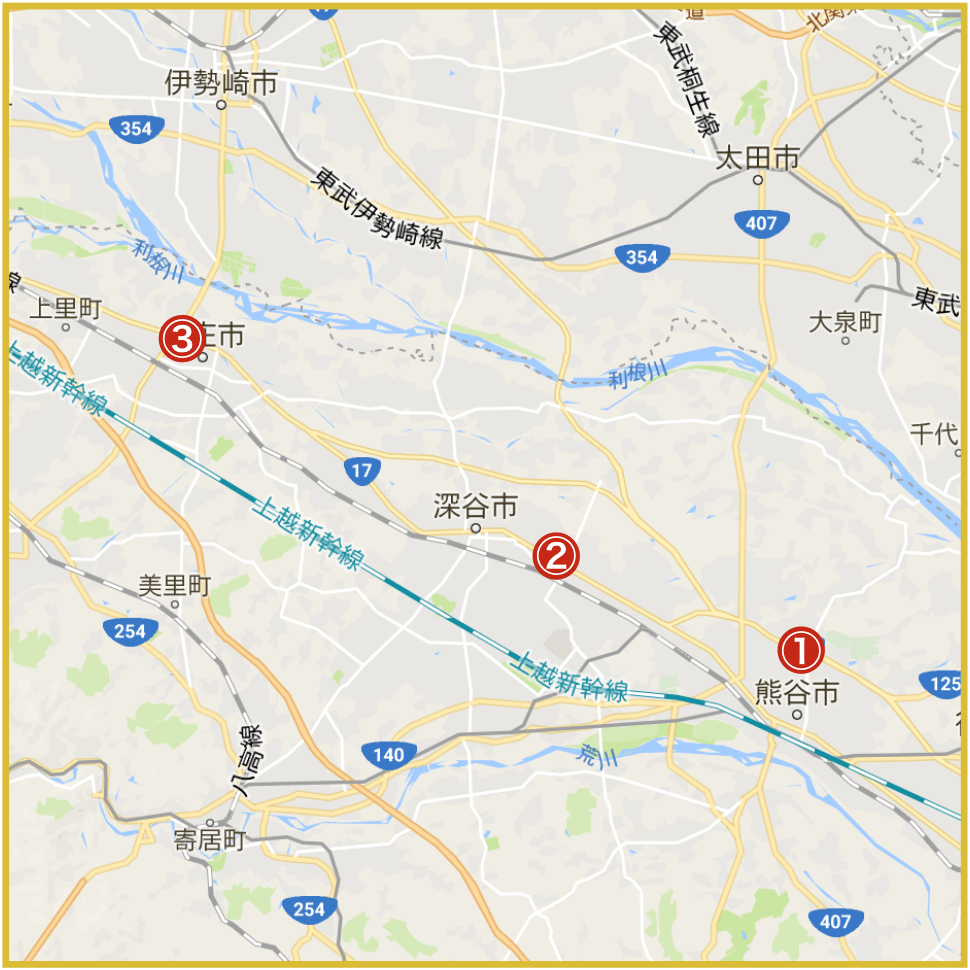 埼玉県北部地域にあるアイフル店舗・ATMの位置