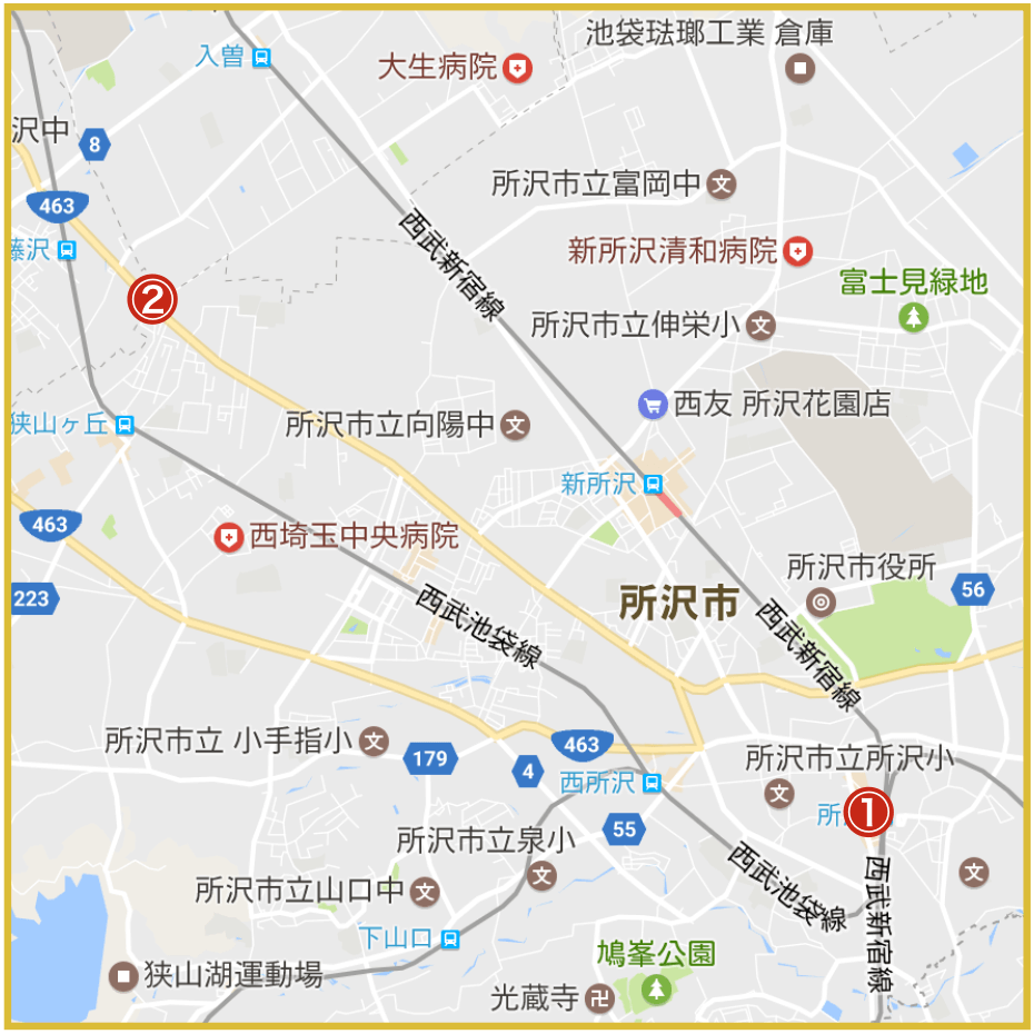 所沢市にあるプロミス店舗・ATMの位置