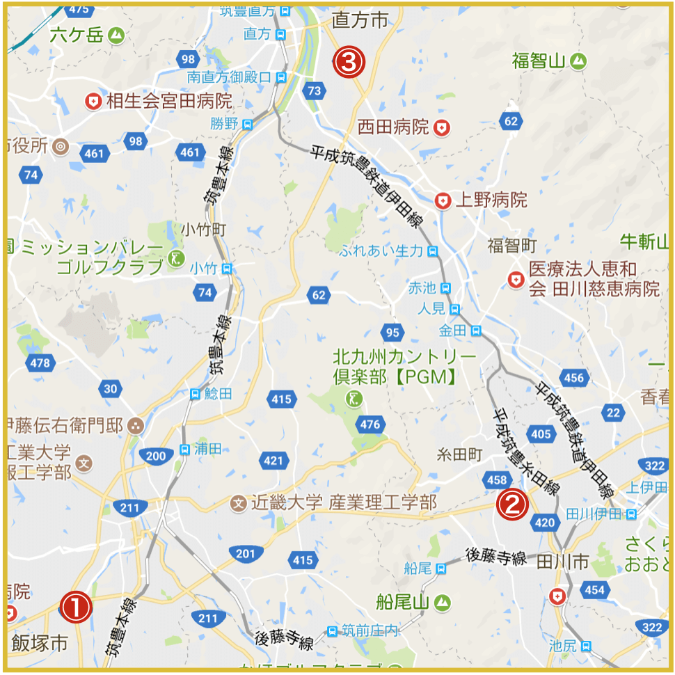 福岡県筑豊地域にあるプロミス店舗・ATMの位置