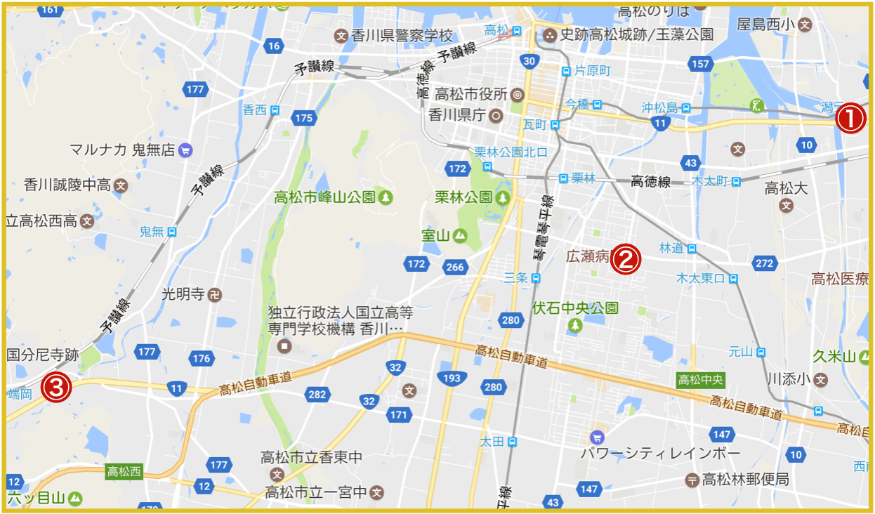 高松市にあるプロミス店舗・ATMの位置