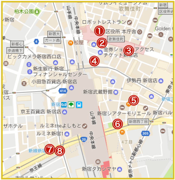 新宿駅周辺にあるアイフル店舗・ATMの位置