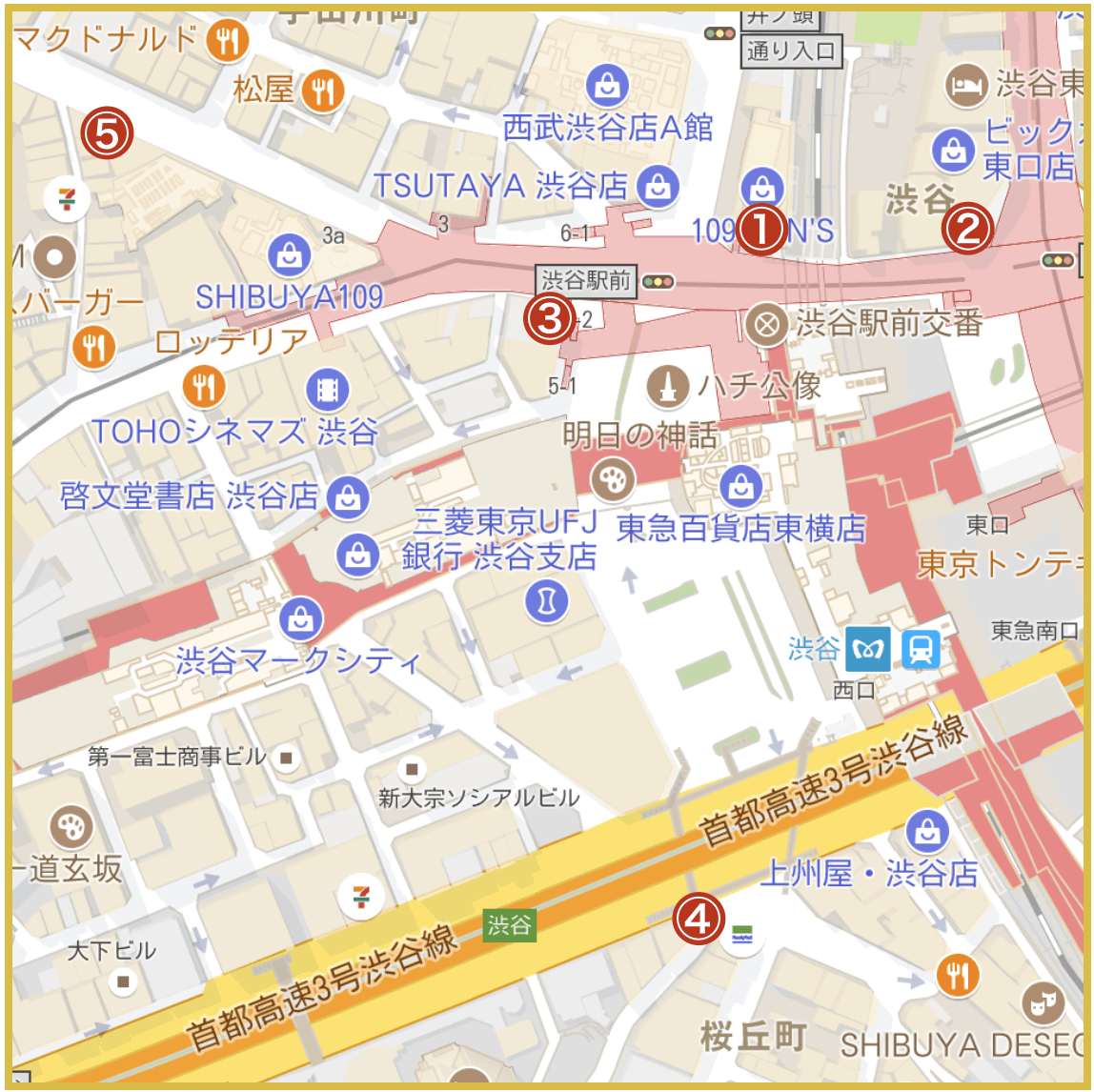 渋谷駅周辺にあるアコム店舗・ATMの位置