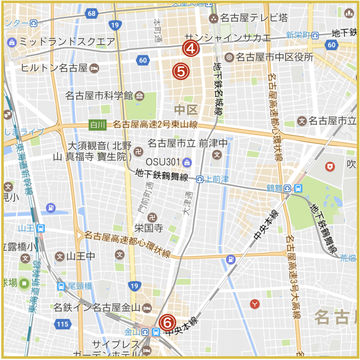 名古屋市中区にあるアコム店舗・ATMの位置