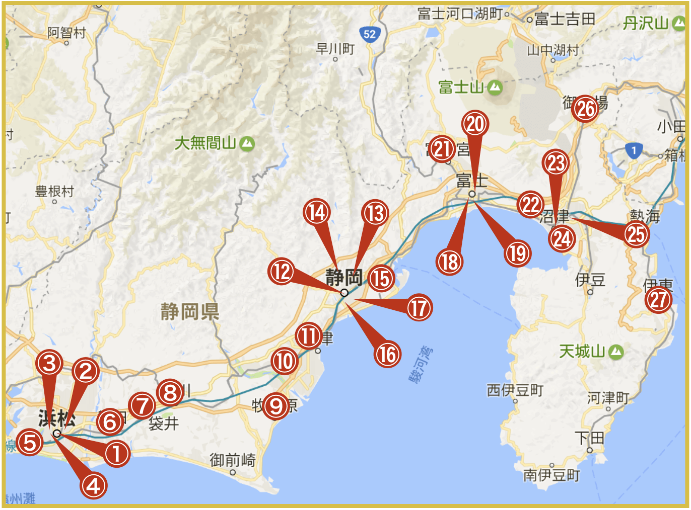 静岡県にあるアイフル店舗・ATMの位置（2019年版）