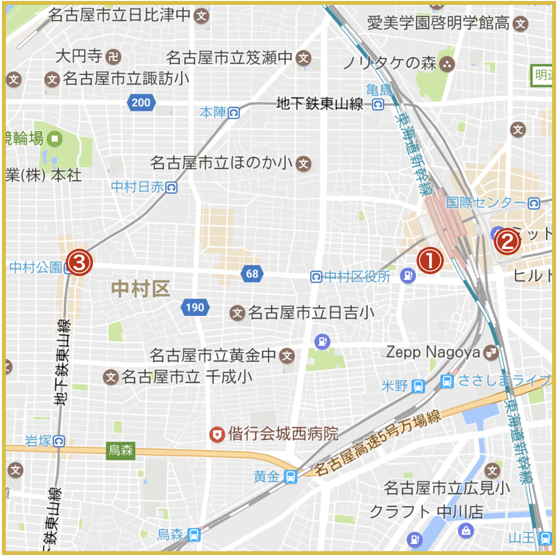 名古屋市中村区にあるアコム店舗・ATMの位置（2020年4月版）