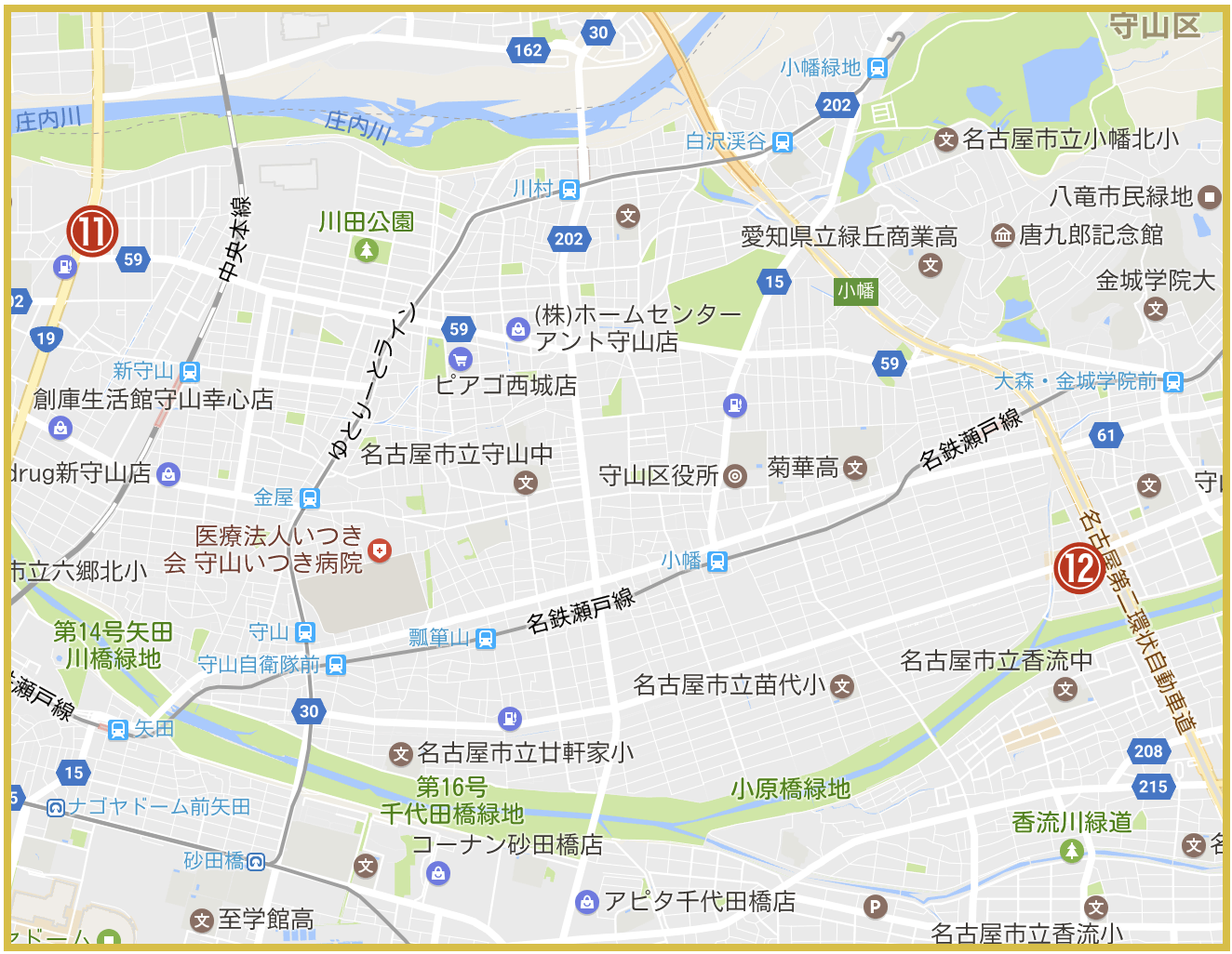 名古屋市守山区にあるアコム店舗・ATMの位置（2020年4月版）