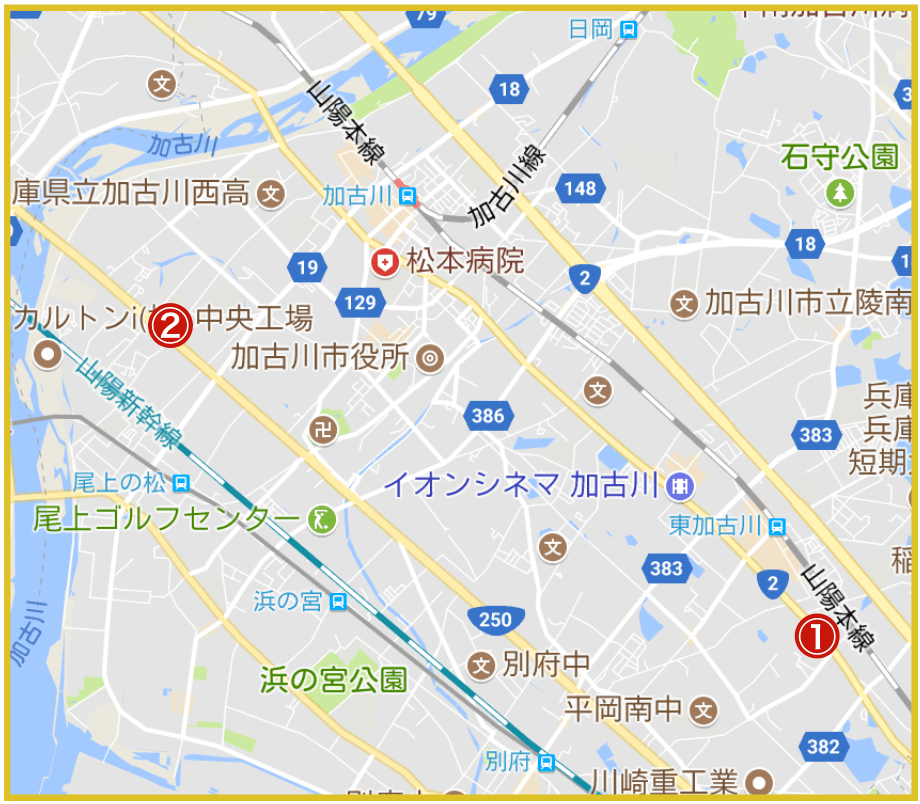 加古川市にあるアコム店舗・ATMの位置