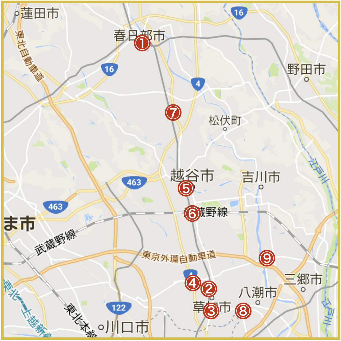 埼玉県東部地域にあるアイフル店舗・ATMの位置