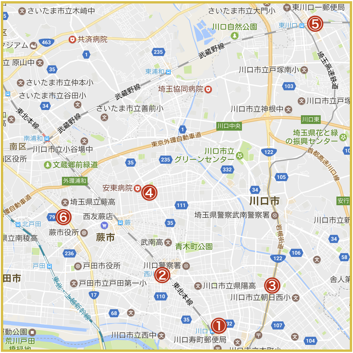 埼玉県南部地域にあるアイフル店舗・ATMの位置