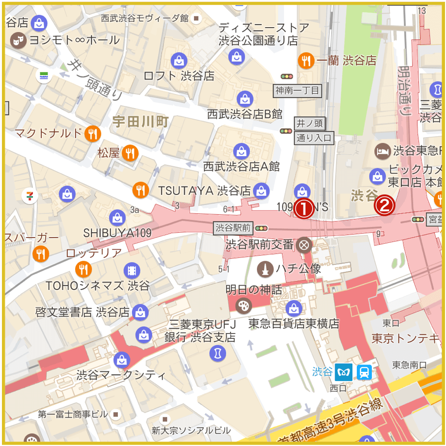 渋谷駅周辺にあるプロミス店舗・ATMの位置