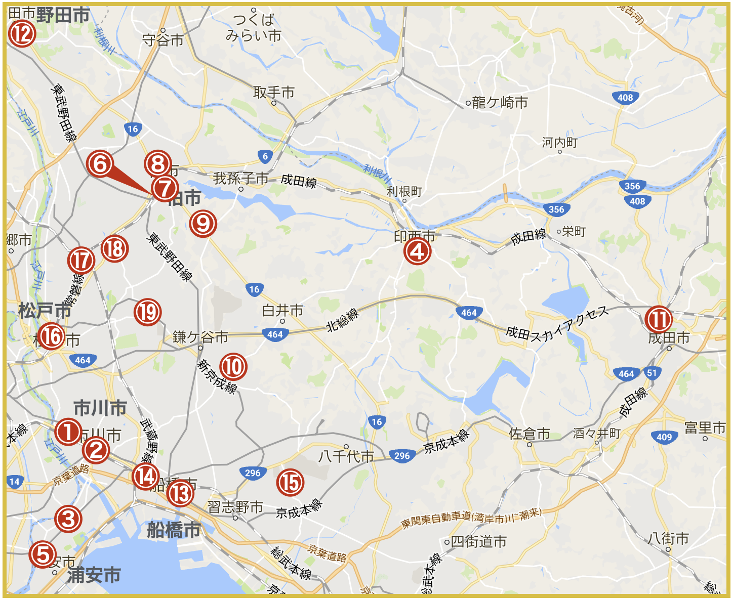 千葉県西地域にあるプロミス店舗・ATMの位置（2020年版）