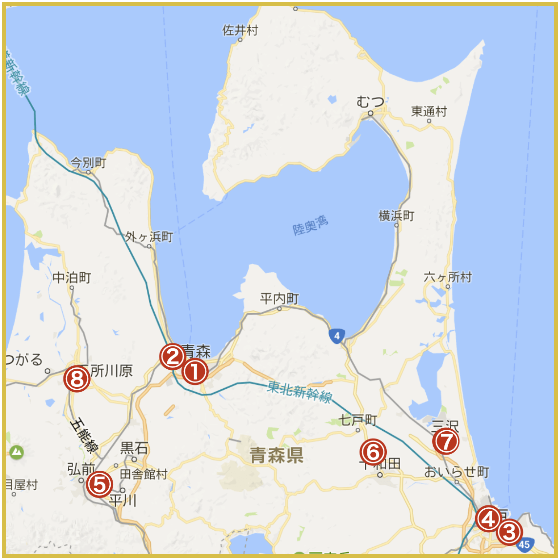 青森県にあるアコム店舗・ATMの位置（2020年12月版）