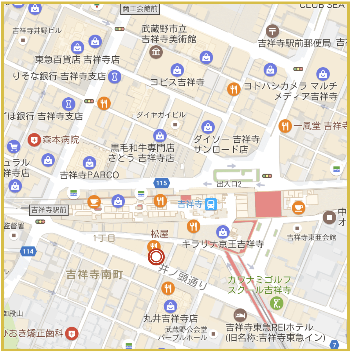 吉祥寺駅周辺にあるアイフル店舗・ATMの位置（2020年版）