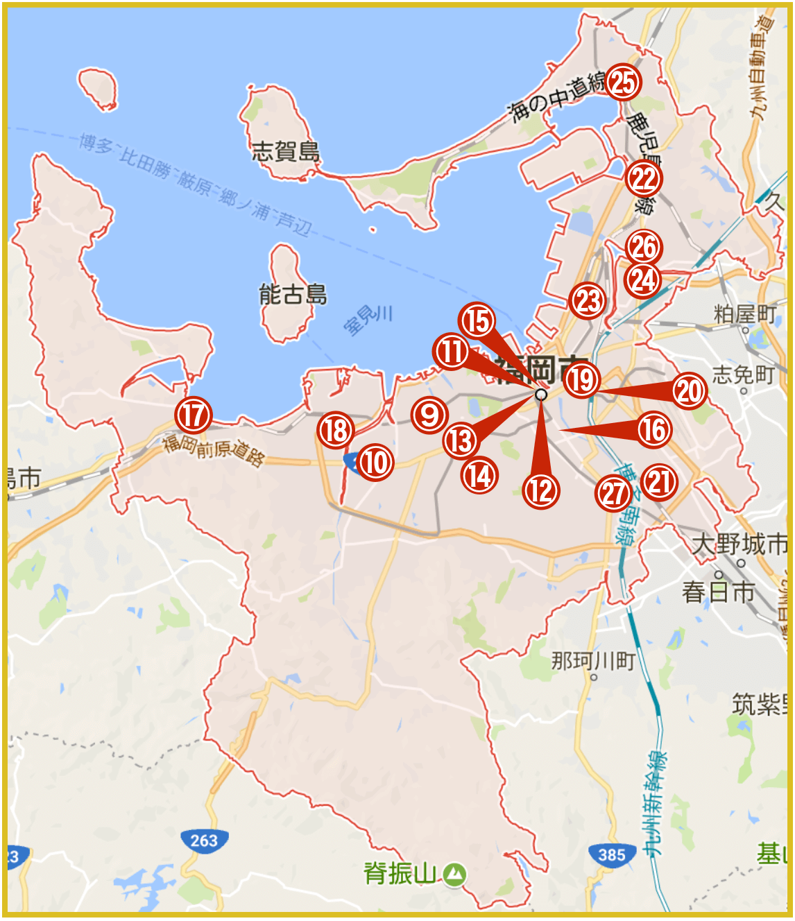 福岡市にあるプロミス店舗・ATMの位置（2020年版）