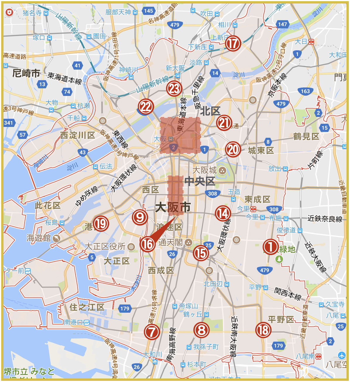 大阪府大阪市にあるプロミス店舗・ATMの位置（2020年版）