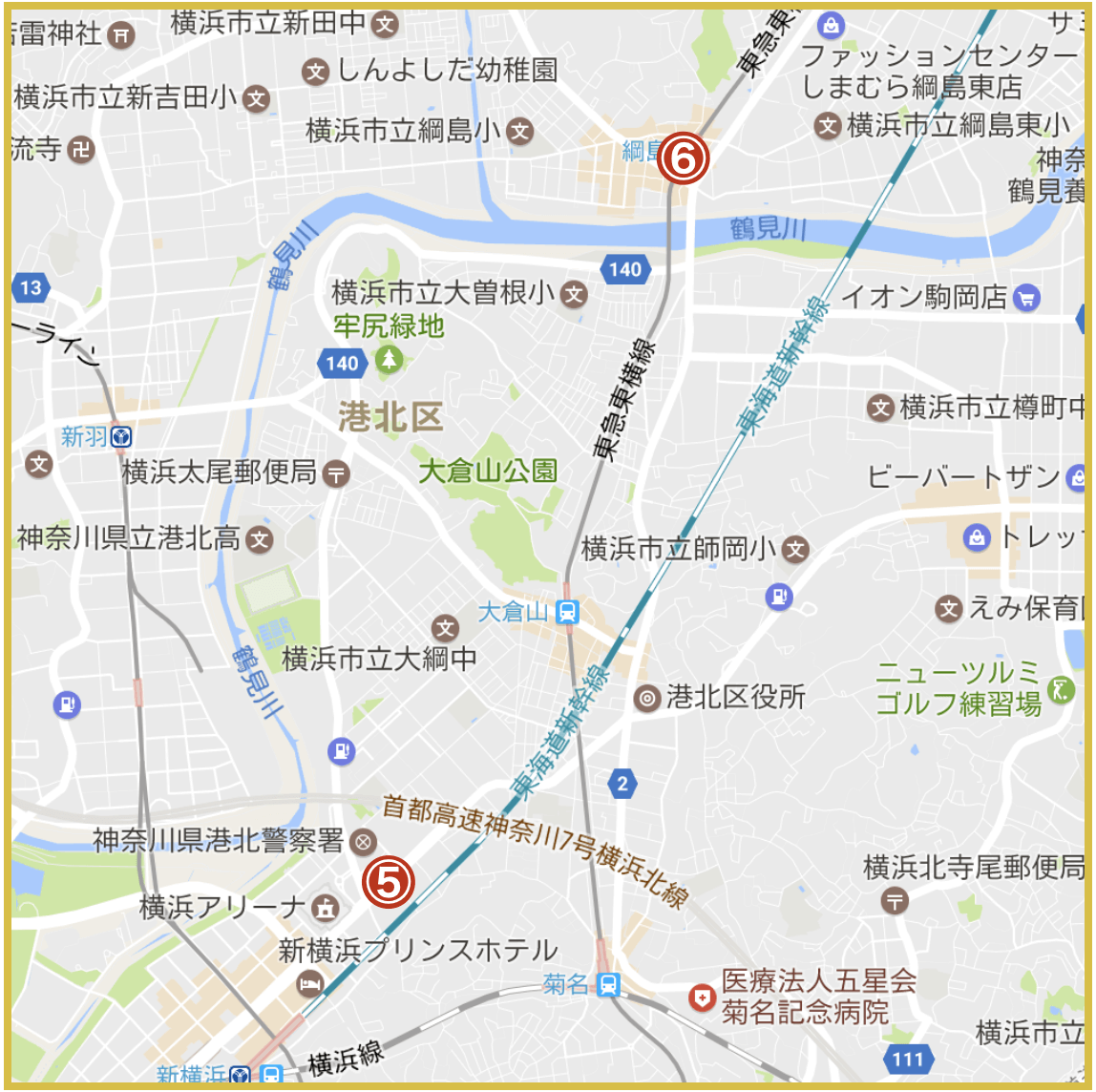 横浜市港北区にあるアイフル店舗・ATMの位置（2020年版）