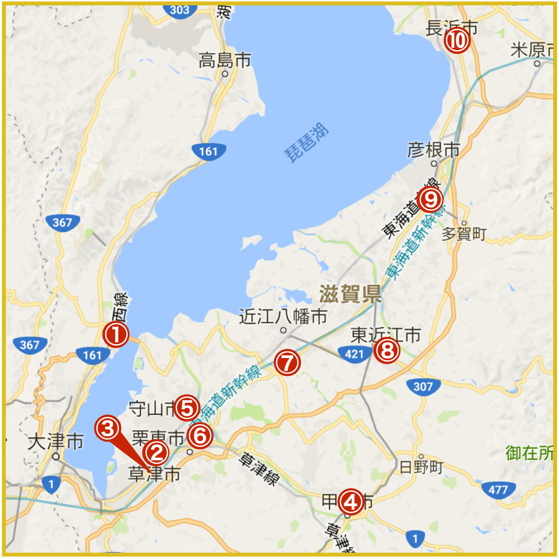 滋賀県にあるプロミス店舗・ATMの位置（2020年版）