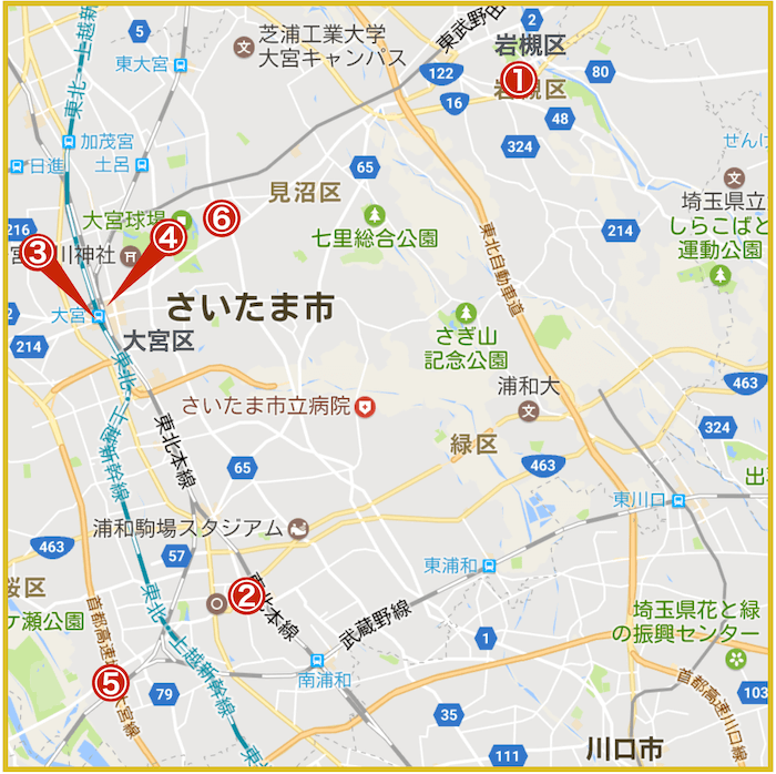 埼玉県さいたま地域にあるアコム店舗・ATMの位置（2021年版）