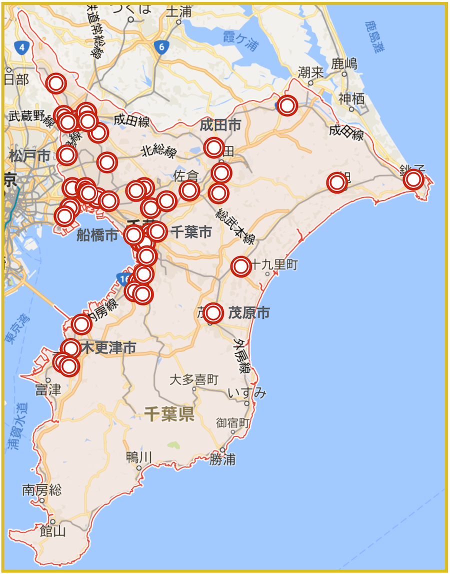 千葉県にあるアコム店舗・ATMの位置（2021年9月版）
