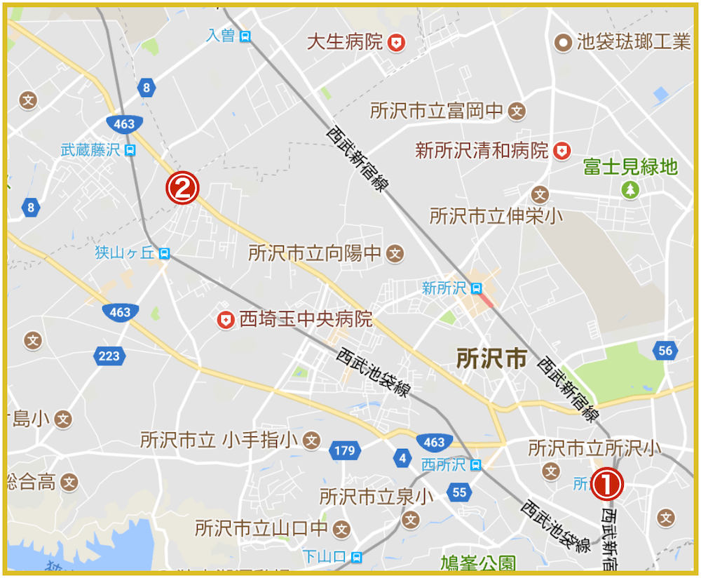 所沢市にあるアコム店舗・ATMの位置