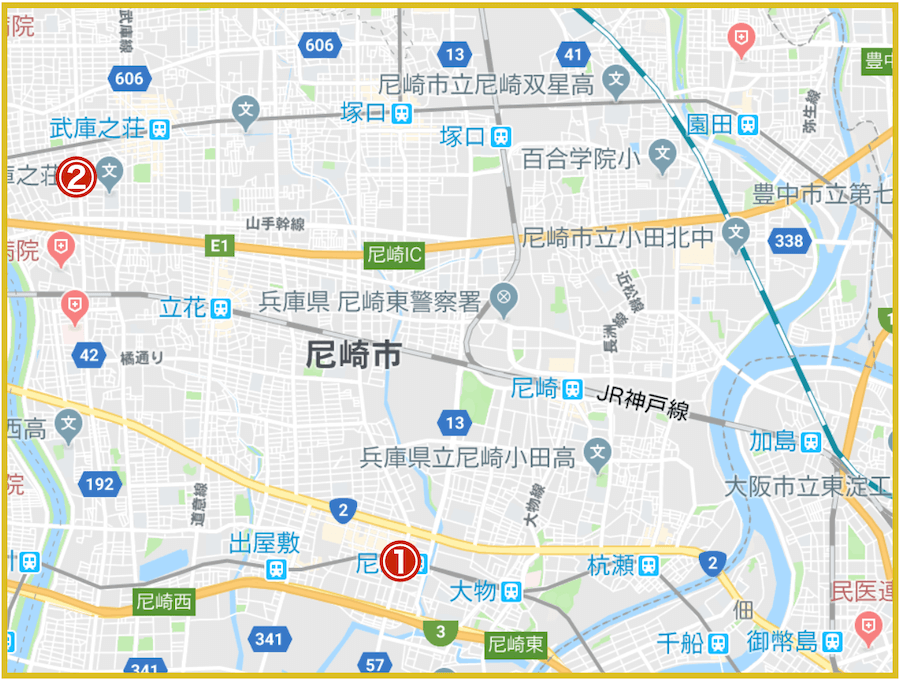 尼崎市にあるアコム店舗・ATMの位置（2022年版）