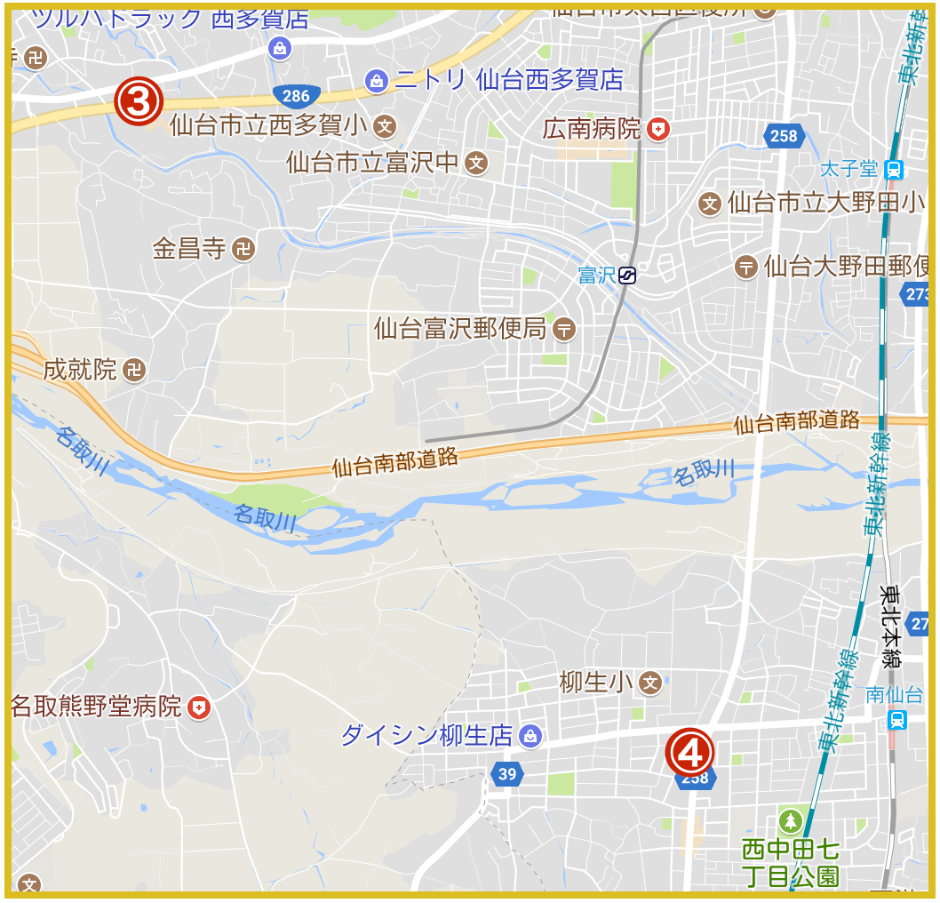 仙台市太白区にあるアコム店舗・ATMの位置（2021年版）