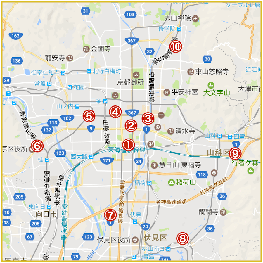 京都府京都市にあるアイフル店舗・ATMの位置（2022年版）