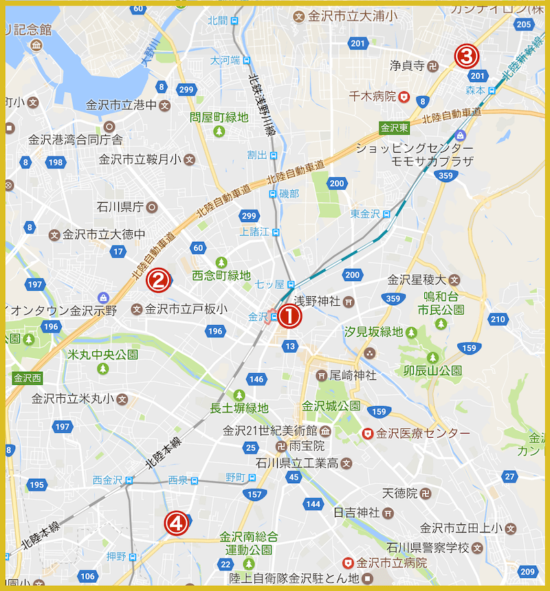 金沢市にあるアコム店舗・ATMの位置