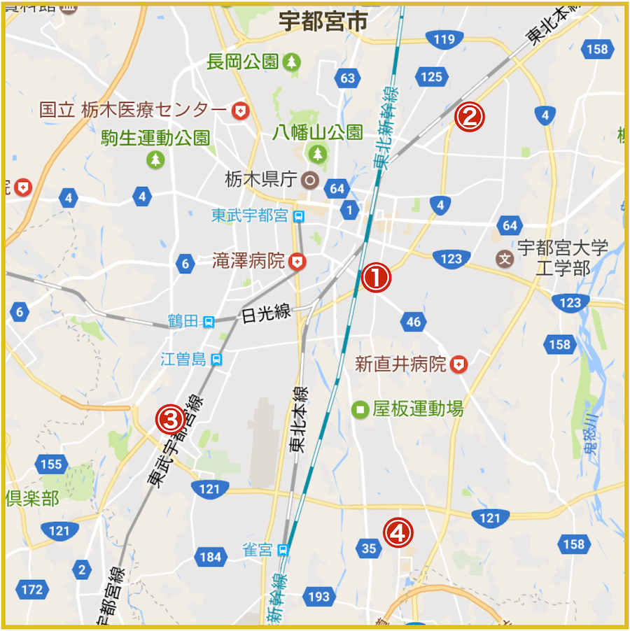 宇都宮市にあるアコム店舗・ATMの位置（2021年版）
