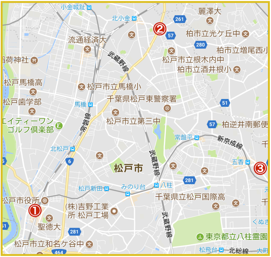 松戸市にあるアコム店舗・ATMの位置（2022年版）