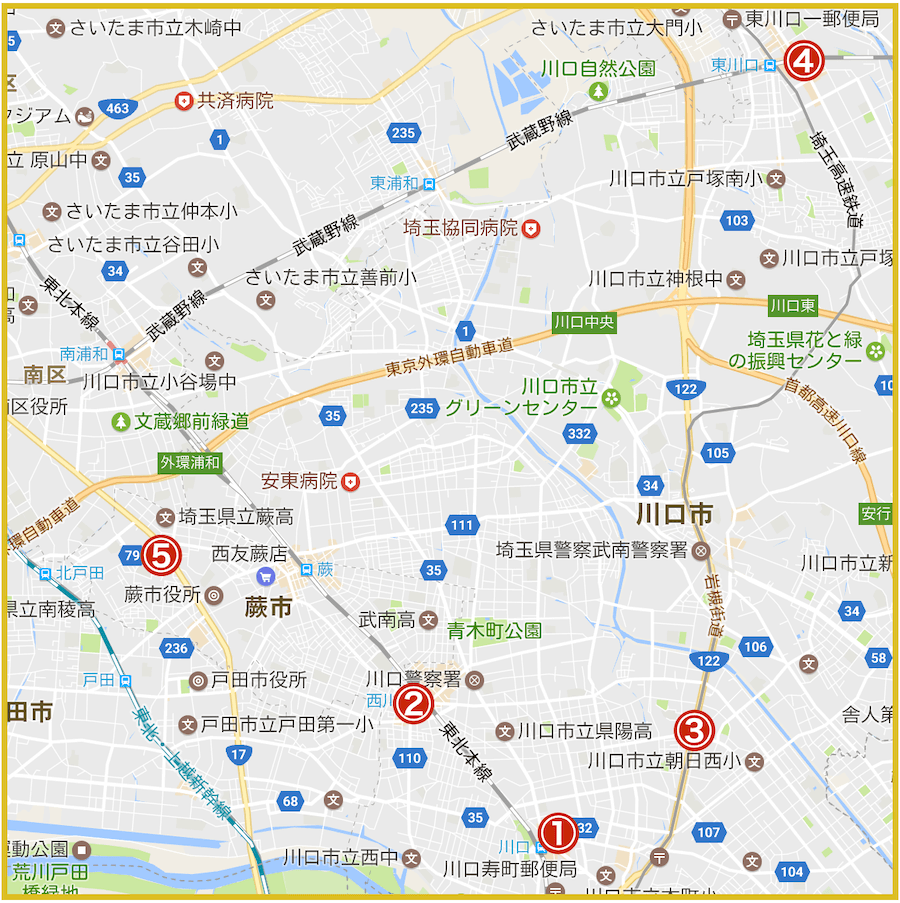 埼玉県南部地域にあるアイフル店舗・ATMの位置（2022年版） 