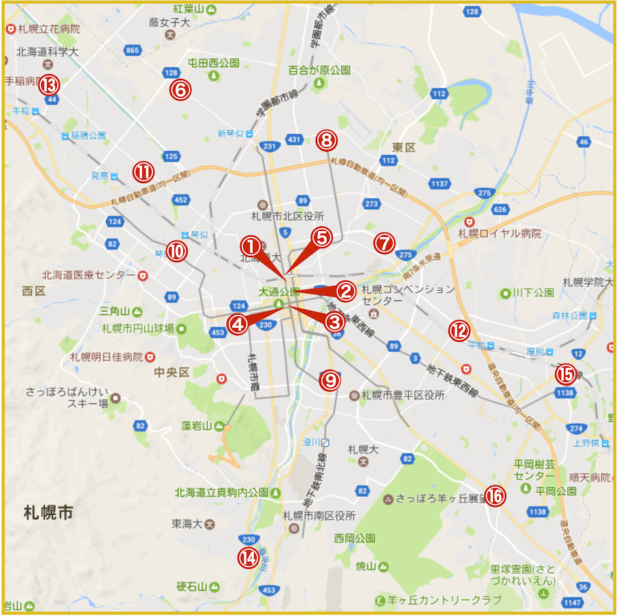 札幌市にあるアコム店舗・ATMの位置（2021年版）