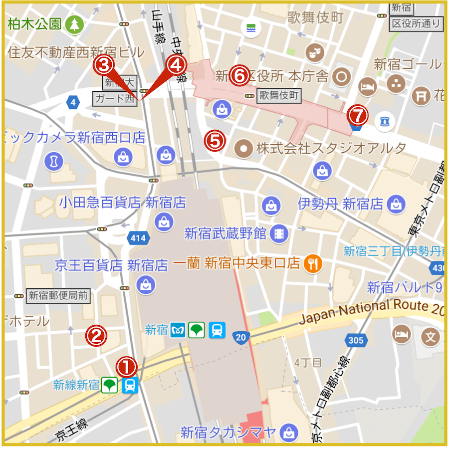 新宿駅周辺にあるアコム店舗・ATMの位置