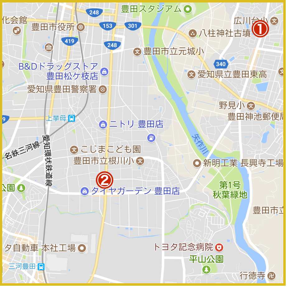豊田市にあるアコム店舗・ATMの位置（2022年版）