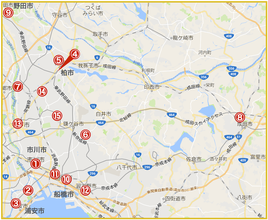 千葉県西地域にあるアコム店舗・ATMの位置（2022年版）