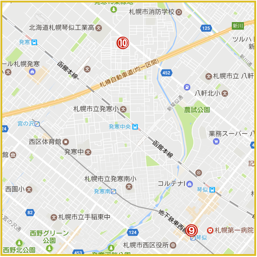 札幌市西区にあるアコム店舗・ATMの位置（2022年版）