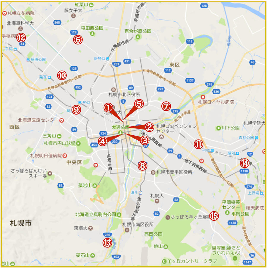 札幌市にあるアコム店舗・ATMの位置（2022年版）