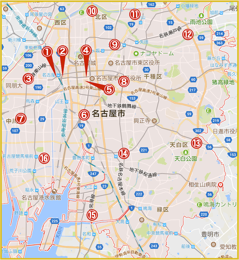 名古屋市にあるアコム店舗・ATMの位置（2022年8月版）