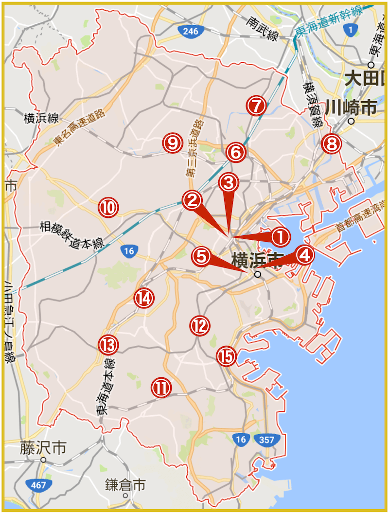 横浜市にあるアコム店舗・ATMの位置（2022年1月版）
