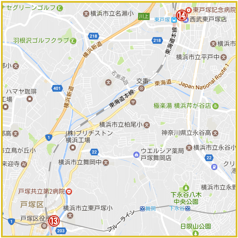 横浜市戸塚区にあるアコム店舗・ATMの位置 （2022年版）