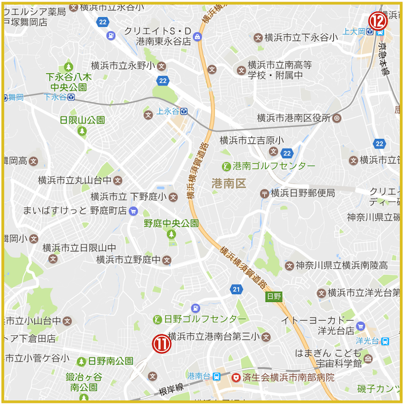 横浜市港南区にあるアコム店舗・ATMの位置（2022年版）