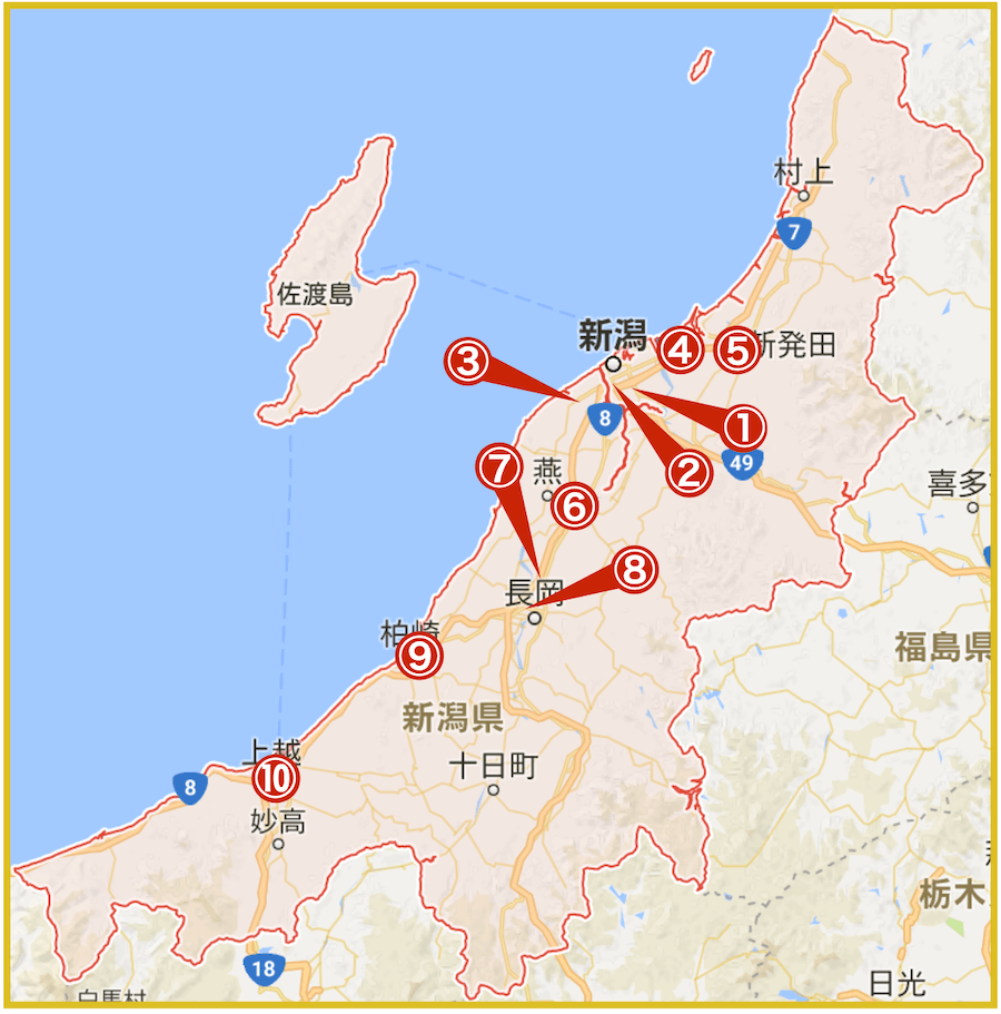 新潟県にあるアコム店舗・ATMの位置（2022年2月版）