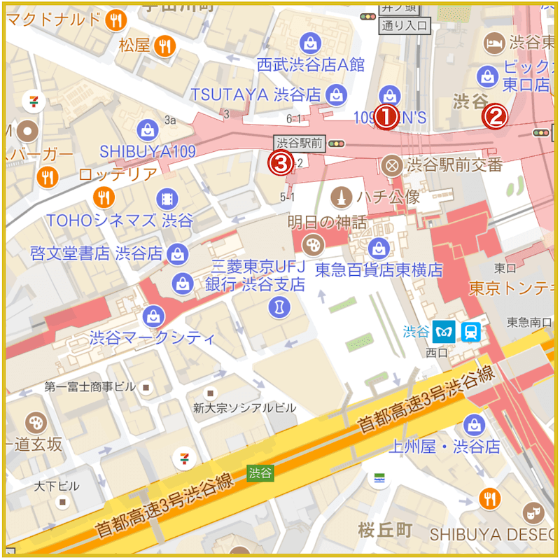 渋谷駅周辺にあるアコム店舗・ATMの位置（2022年6月版）
