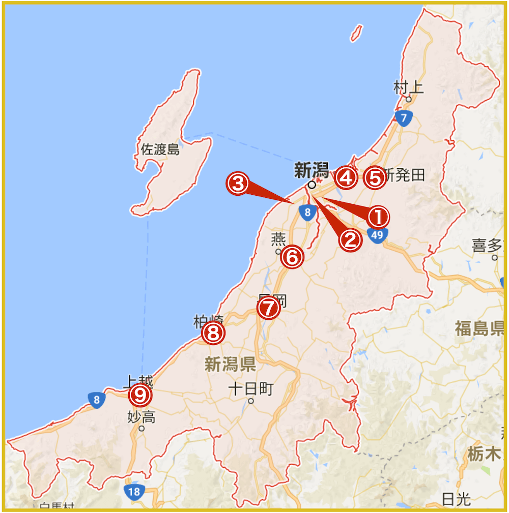 新潟県にあるアコム店舗・ATMの位置（2022年9月版）