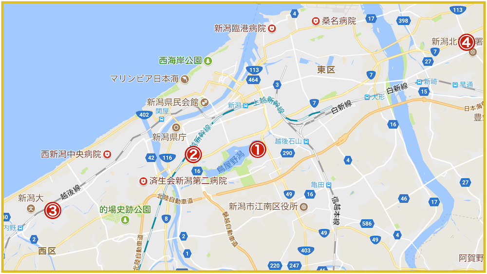 新潟県新潟市にあるアコム店舗・ATMの位置（2022年版）