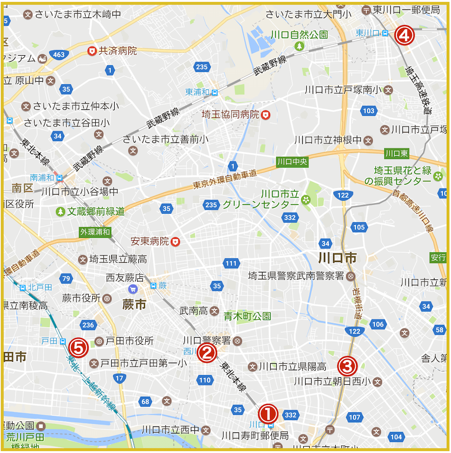 埼玉県南部地域にあるアコム店舗・ATMの位置（2022年版）