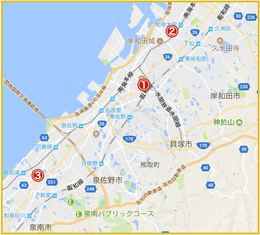 大阪府泉南地域にあるプロミス店舗・ATMの位置（2022年版）